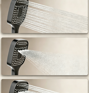 Système de douche gris anthracite 4 fonctions avec bouton poussoir, robinet thermostatique, jets de pluie et doux, fixation murale et douchette à main - Product Image 5