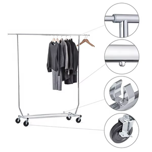 Load Capacity Commercial Grade <strong>Clothing</strong> Garment Racks <strong>Heavy</strong> <strong>Duty</strong> Sing <strong>Rail</strong> Adjustable Collapsible Rolling Clothes Rack on Wheels - Product Image 5