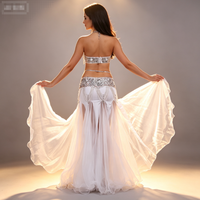 Ensemble de danse du ventre scintillant avec jupe en mousseline, costume à paillettes et strass, 5 pièces, pour spectacle sur scène, pour femmes
