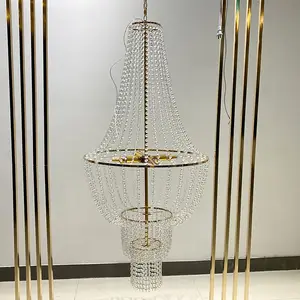 3 Tầng Mặt Acrylic Beaded Chandelier Với Tua Siêu Dài Ở Phía Dưới