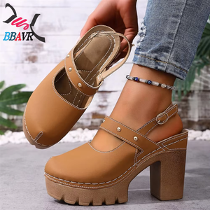 Sandalias de Tacón Alto con Suela Gruesa y Color Sólido, Tallas Grandes, Fabricante de Tacones, Venta al por Mayor, Zapatos Casuales de Mujer - Product Image 5