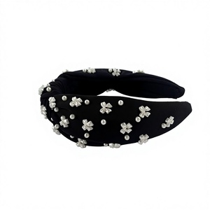 Bandeau de cheveux personnalisé créatif avec nœud papillon blanc, simple, orné de strass et de perles, accessoires pour cheveux - Product Image 4