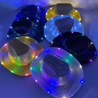 Cappello LED per Burning Man, Fatto a Mano, per Feste Rave e Concerti, Cappelli da Cowboy Luminosi, Berretti Jazz Illuminati
