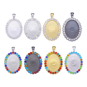 Liontin kalung berlian berlapis emas grosir 18x25mm baki <span class=keywords><strong>Bezel</strong></span> 22*30mm Resin Oval Cabochons waktu dasar paduan batu permata - Product Image 3