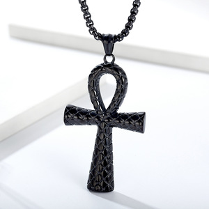 Cross-border best-selling personalized retro Egyptian symbol Anka cross <b>titanium</b> steel necklace, niche cultural symbol pendant - Product Image 3