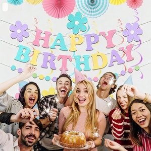 DAMAI - Juego de Pancartas de Feliz Cumpleaños con Diseño de Flores de Primavera en Color Pastel Macaron, Decoraciones Colgantes de Pared para Cumpleaños, Baby Shower, Decoración del Hogar - Product Image 3