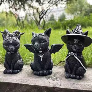 Figurine de Chat Noir en Résine pour Décoration d'Halloween, Statue d'Horreur, Chapeau de Sorcière, <span class=keywords><strong>Occulte</strong></span>, pour Ornement de Pelouse - Product Image 5