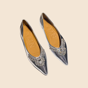 <span class=keywords><strong>Scarpe</strong></span> da Donna in Argento con Punta a Spillo, Slip-On Leggere e Comode, Taglia Grande, Suola Piatta Morbida con Strass per l'Estate - Product Image 4