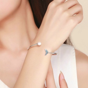 Elegant 925 Sterling Silver Mermaid Tail Open Cuff <b>Bracelet</b> Pearl Bangles & <b>Bracelets</b> Product Category - Product Image 2