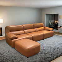 Ensemble de canapés en cuir véritable de luxe européen trois places avec rembourrage en éponge de haute qualité, style minimaliste pour salon et appartement