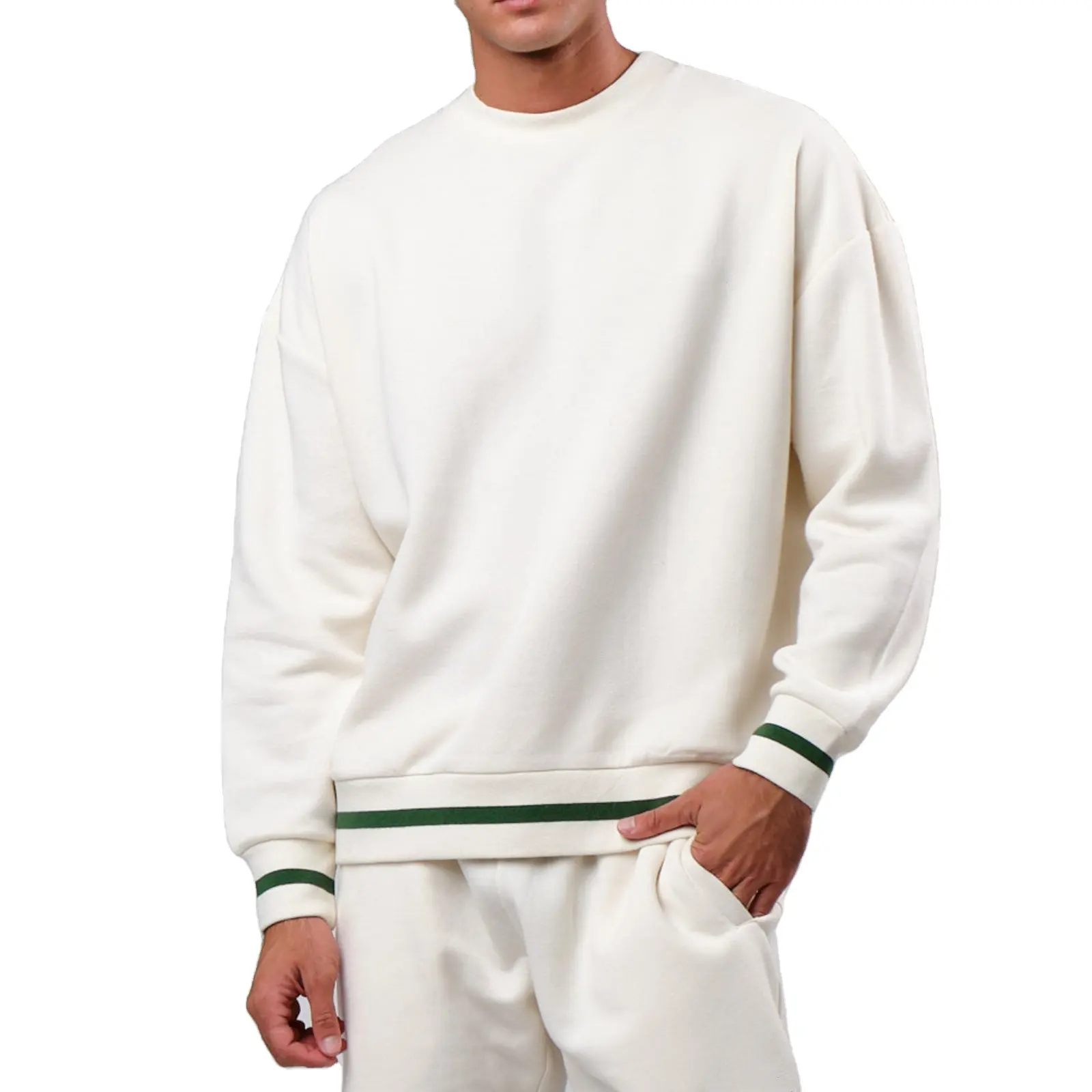 Custom logo hoodies contrast stitch luxury oversized blank heavy crew neck men fleece crewneck sweatshirt