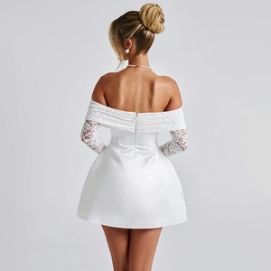 Vestido Corto de Encaje <span class=keywords><strong>Blanco</strong></span> con Hombros Descubiertos, Estilo Corsé de Satén, para Fiesta, Despedida de Soltera, Cóctel, para Mujer - Product Image 2