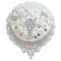 Y-P004 Gros Cristal Roses En Soie De Mariée Demoiselle D'honneur Mariage Main fleur Artificielle Bouquet De Mariée Bouquets De Mariage