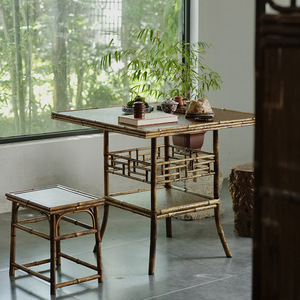 Meilu Bamboo Square <b>Table</b> Set 2 Piece Chinese Style Tea <b>Table</b> With <b>Stool</b> <b>Dining</b> Room Furniture - Product Image 2