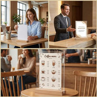 Support de signalétique en acrylique avec base en bois, forme en T, double face, 8,5x11, pour menu de table, support de code QR avant/arrière, restaurant, café, bistrot