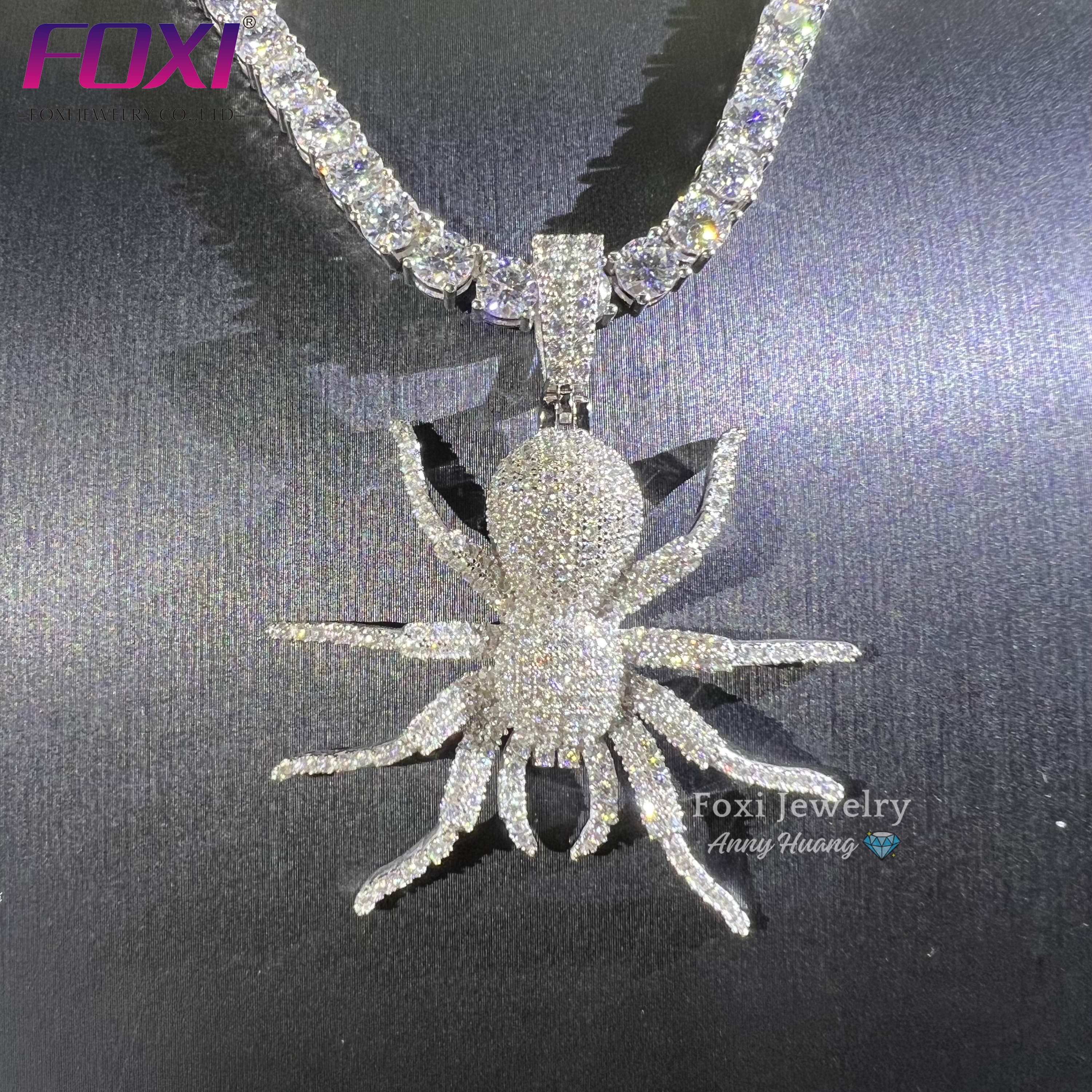 Iced Out Moissanite Spider Pendant in 925 Silver | Men
