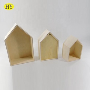 Décoration De la <span class=keywords><strong>maison</strong></span> En Bois Inachevé <span class=keywords><strong>Maison</strong></span> <span class=keywords><strong>Forme</strong></span> Étagère Murale - Product Image 3