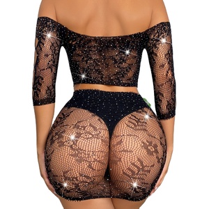 Sexy Lingerie <strong>Rhinestone</strong> Stockings Women Long Sleeve <strong>Fishnet</strong> Free Off Women's Transparent Stocking One-Piece Lingerie Female - Product Image 2