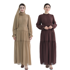 Vestido Largo Abaya de Poliéster para Mujer, Talla Grande, Color Sólido, con Forro de Chifón en Capas, Personalizado y de Alta Calidad - Product Image 1