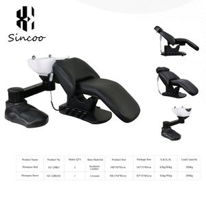2 1 Lay <b>Electric</b> Salon Shampoo Chair Ceramic Wash Basin Vibration <b>Massage</b> Reclining <b>Head</b> Spa Bed Modern Stainless Steel Frame - Product Image 3