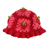 SOLPOP Bonnet en crochet fait main pour femme, motif fraise patchwork, style pêcheur, pour l'extérieur, hiver et été