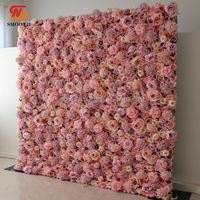 Halus kualitas tinggi bunga merah muda dinding digulung 8ft * 8ft bunga mawar merah muda Panel untuk acara dekorasi latar belakang