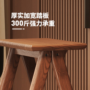 Solid Wood Three <b>Step</b> Folding Ladder <b>Stool</b> Thickened Household Ladder For Home Use With Wardrobe Or Bookcase - Product Image 4