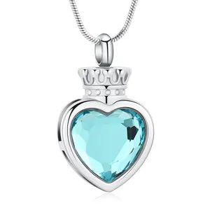 Wholesale Crystal Crown Heart Cremation Jewelry for Ashes Holder Keepsake Loved One Necklace Urn Locket Pendant Necklace