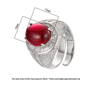 Fashion Jewelry Eco-friendly Copper Oval Cut 10*12mm Red Zircon Adjustable Ladies Wedding <b>Rings</b> for Romantic Bridal Style - Product Image 2