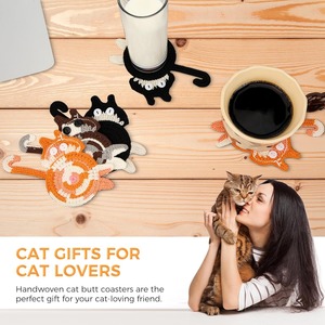 Posavasos con Diseño de Gato, Regalos para Amantes de los Gatos, Posavasos Creativos de Madera No Tóxica con Acabado Tradicional Chino para Decoración del Hogar - Product Image 4
