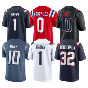 Vente en gros de vêtements pour hommes cousus : Drake Maye, Christian Gonzalez, Will Campbell, Brown # 1 maillot de football TreVeyon Henderson S-3XL - Product Image 1