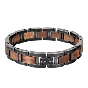 Pulsera de Madera DODO DEER, Artística, Retro, Plateada, Unisex, con Eslabones de Cadena - Product Image 5