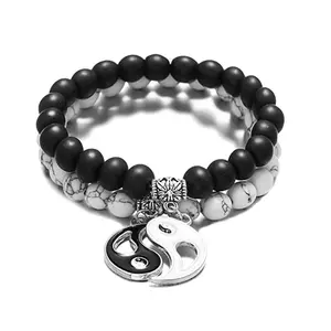 Nouveaux potins Yin Yang blanc turquoise pierre de ponçage magnétique bracelet en forme de coeur amoureux amitié Tai Chi bracelet femmes hommes