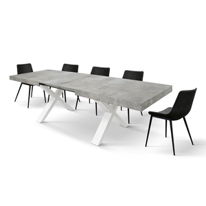 Table à manger extensible en béton gris 180x90 avec pieds croisés blancs pour usage intérieur - Product Image 4
