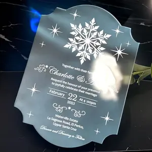 Custom Acrylic Invitation Card Laser Cut Winter Frozen Theme Card Elegant Lucite Invite Snowflake Acrylic Invitation