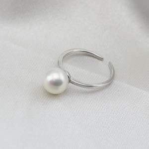 Bague en argent S925 avec perle d'eau douce ronde de 7 mm, simple et élégante, avec une forte brillance, sans défaut, réglable - Product Image 2