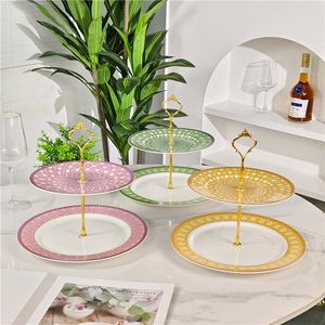 Service de table en porcelaine fine de style européen de luxe, multicolore, design de plateau à gâteau à 2 étages pour les mariages, les hôtels et les restaurants - Product Image 1