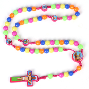 Precio de fábrica, cuentas redondas de 8mm, Cruz de bebé de dibujos animados, collar de Rosario católico colorido para niños, regalos cristianos - Product Image 3