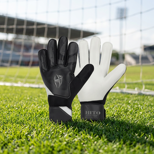 Premium Black White Goalkeeper <b>Gloves</b> with Finger Protection Front Palm New Basic Latex And Backhand Silicon Inject Customized - Product Image 4