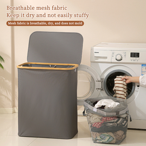 Cesto de lavandería plegable estrecho delgado para <span class=keywords><strong>ropa</strong></span>, cesto de lavandería de bambú con bolsa interior extraíble - Product Image 2