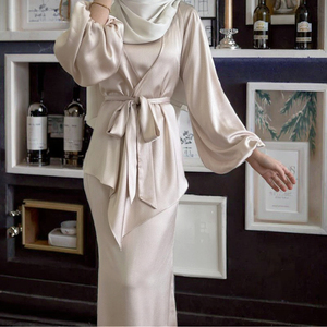Nuevo Diseño, Kaftán Dubai Modesto de 2 Piezas, Transpirable, Largo hasta el Suelo, Manga Larga, Conjunto de Vestido Abaya, Satén Viscosa, Marca <span class=keywords><strong>ZY</strong></span> para Damas Árabes - Product Image 3