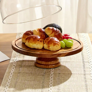 Base de Madera de Acacia/Madera de Caucho para Tartas con Soporte Redondo Transparente para Postres y Pedestal Escalonado - Product Image 1