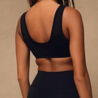 Soutien-gorge de sport pour femme, personnalisé avec logo OEM, noir uni, dos en U, bretelles larges, haute élasticité, maintien moyen