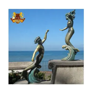 Puerta vallarta'da açık sahil deniz kızı heykeli döküm bronz triton-ve-nereida denizkızı heykeli
