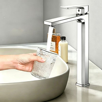 Robinet de lavabo moderne haut en alliage de zinc gris anthracite, mitigeur monocommande chaud/froid pour projets hôteliers et d'appartements