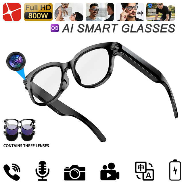 Premium 8Mp Ai Smart Glasses Real-Time Translator With Dual Led Flashlight Bluetooth Calls Video Recording Glasses