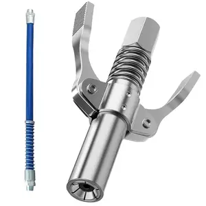 Grease Gun Mouthpiece with 30cm Hose, 2-Handle G Coupler for Grease Gun, Quick Release Grease Coupling for All Types Grease Gun