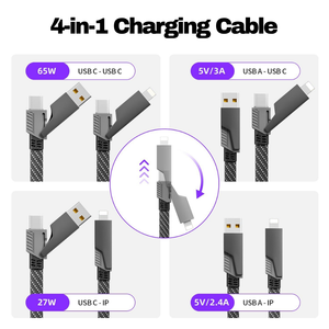 Cable de Carga Múltiple Plano <span class=keywords><strong>y</strong></span> Trenzado 4 en 1 con PD de 65W, Eficiente, para Uso Profesional, Compatible con Laptops, Smartphones <span class=keywords><strong>y</strong></span> Dispositivos Universales - Product Image 2