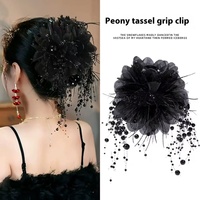 Épingle à cheveux élégante en forme de fleur de pivoine avec pompon en alliage d'acétate pince à requin pour la coiffure de la tête arrière griffes de cheveux en plastique PC