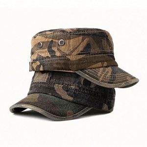 Cheap <b>Flat</b> Top 5 Panel <b>Hat</b> Cadet <b>Hat</b> Vintage Distressed Camo Outdoor Sports Cap - Product Image 1